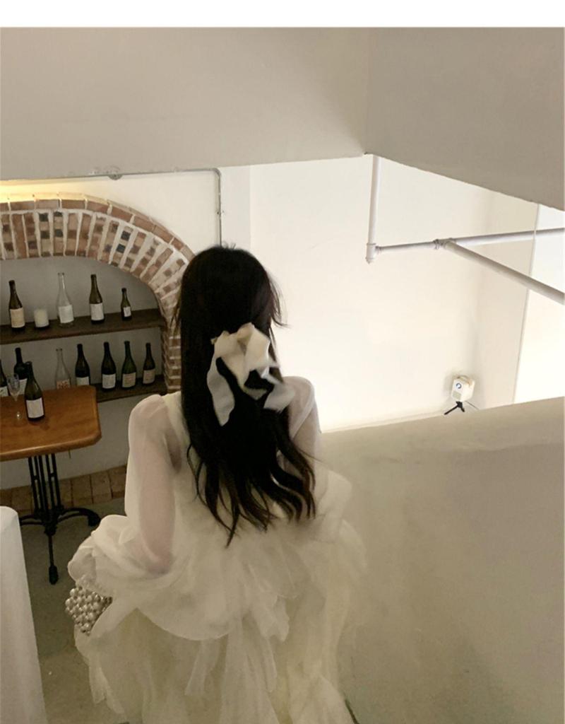 White French Ruffle Long Sleeve Dress: Waist-Defining Fairy Style for Seaside Vacations