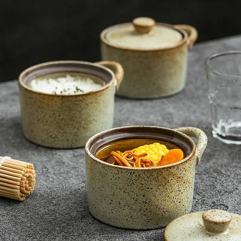 New Ceramic Small Stew Pot Bird's Nest Waterproof Stew Pot Small Soup Pot Japanese Coarse Pottery Soup Pot Household Food Bowl