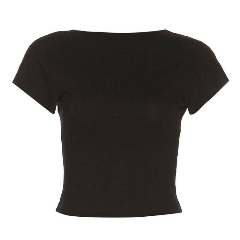 

Женская футболка с открытой спиной, круглым вырезом и короткими рукавами M (90-100 kg) чёрный