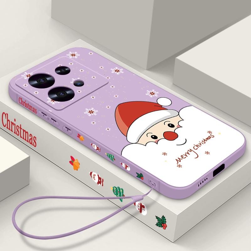 Cute Santa Claus Printed Lanyard Phone Case For Xiaomi Redmi Note 14 13 12 Pro Note 13 14 Pro Plus 5G 13 13C 4G 11 10 Pro Soft Silicone Cover