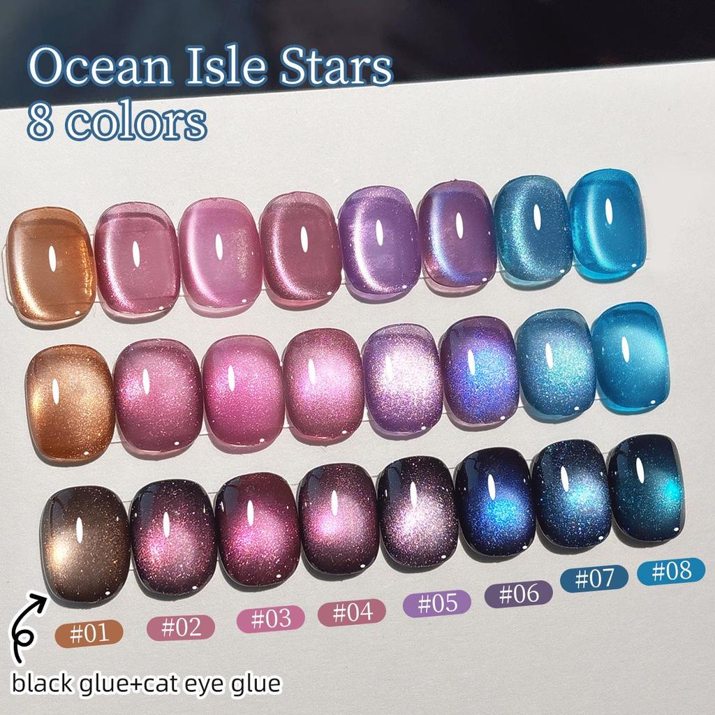 Galaxy Starlight Ice Blue & Purple Cat Eye Sea Glass Crystal Manicure Gel 2025