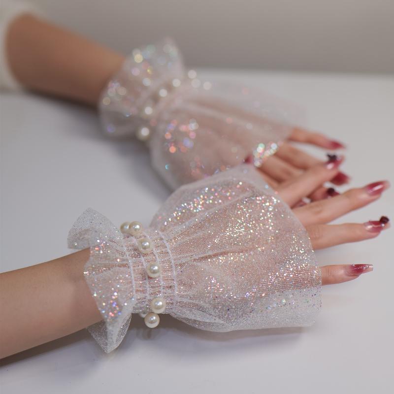 Nail Photo Equipment Short Pearl Lace Wrist Fake Sleeves Bride Decorative False Cuff Tulle Item Nail Art Take Picture Background