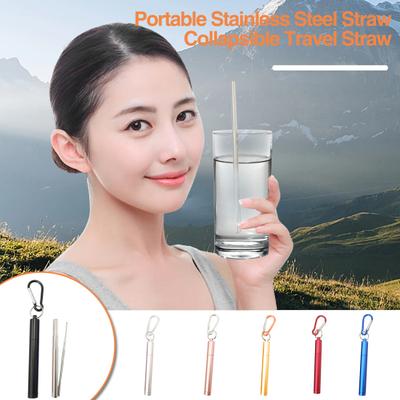 1 Set Reusable Telescopic Straw Set Portable Stainless Steel with Carry