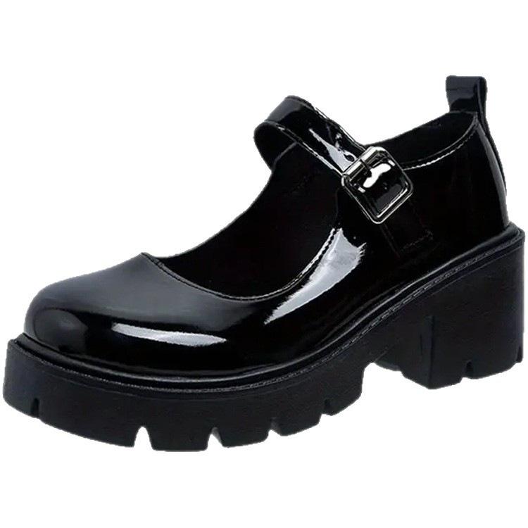 Round Head Small Leather Shoes Spring British Style Small Fragrant Style Japanese Jk Uniform Thick Sole One-word Buckle Mary Jane Shoes Single Shoes