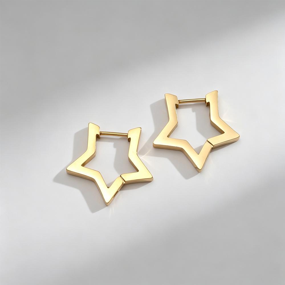 European and American environmental protection stainless steel steel earrings, five-pointed star glossy gold earrings, women's light luxury high-end