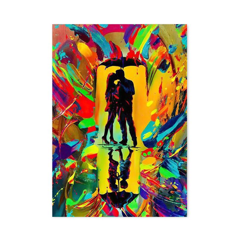 Akvarel Rainbow Rain Lovers Malba na plátně Abstraktní graffiti páry Obejmout nástěnný obraz do obývacího pokoje Domácí dekorace
