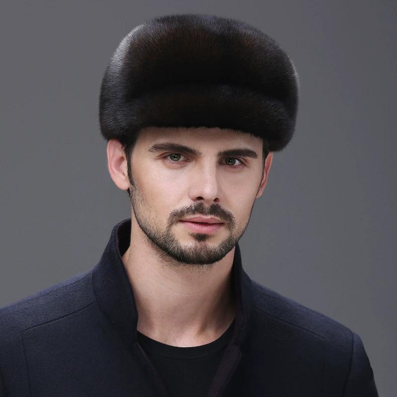 Mink Hat Men's Middle-aged and Elderly Whole Mink Winter Cap Mink Fur Hat Autumn and Winter Outdoor Warm Cotton Hat