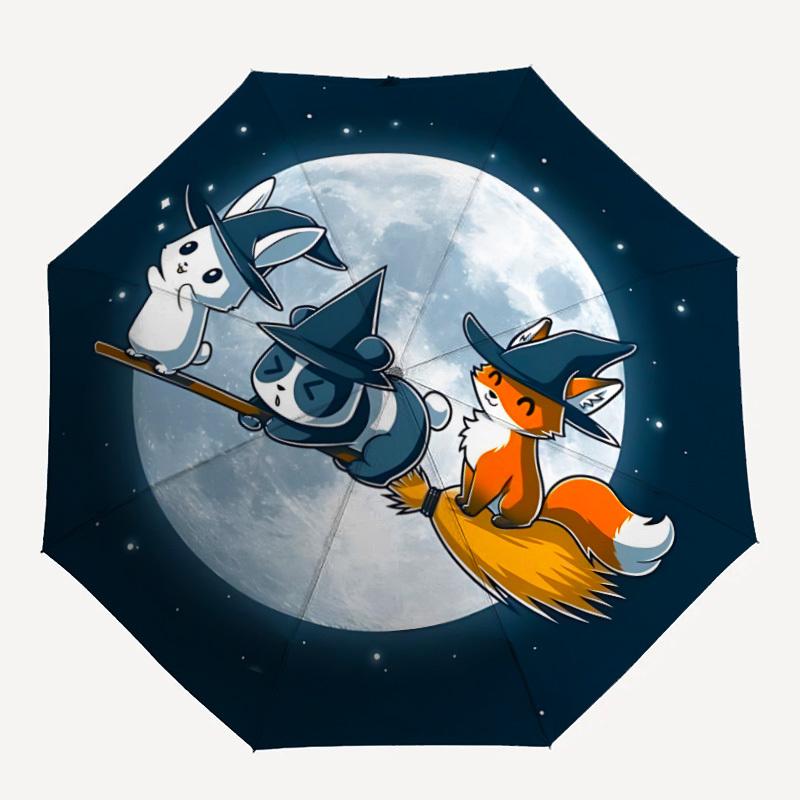 

1pc Halloween Night Auto Open/close, All-Season Portable Folding Umbrella for Women & Men, Travel, Everyday, Formal Events - Compact Luxury Parasol, O