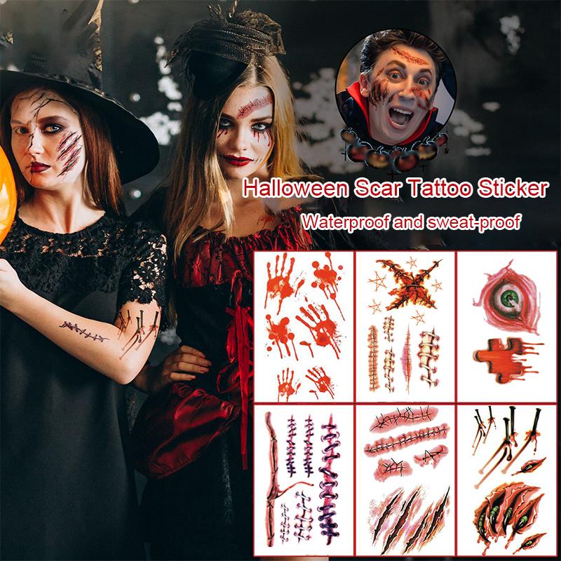 Halloween Temporary Tattoos Realistic Tattoo Stickers Halloween Party DIY Bloody Halloween Decorations Halloween Look 1PC