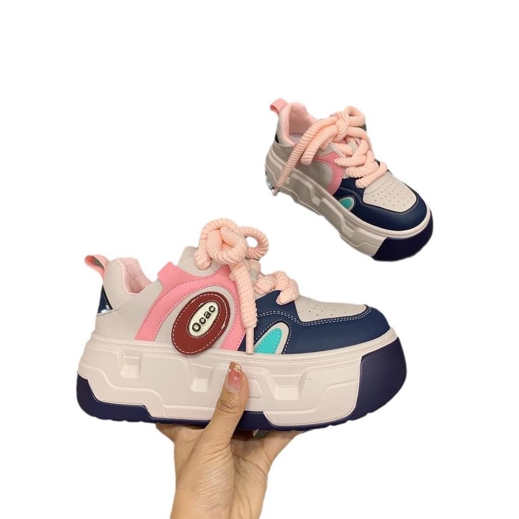 Thick-soled small muffin bottom spring new breathable casual shoes color matching niche board shoes
