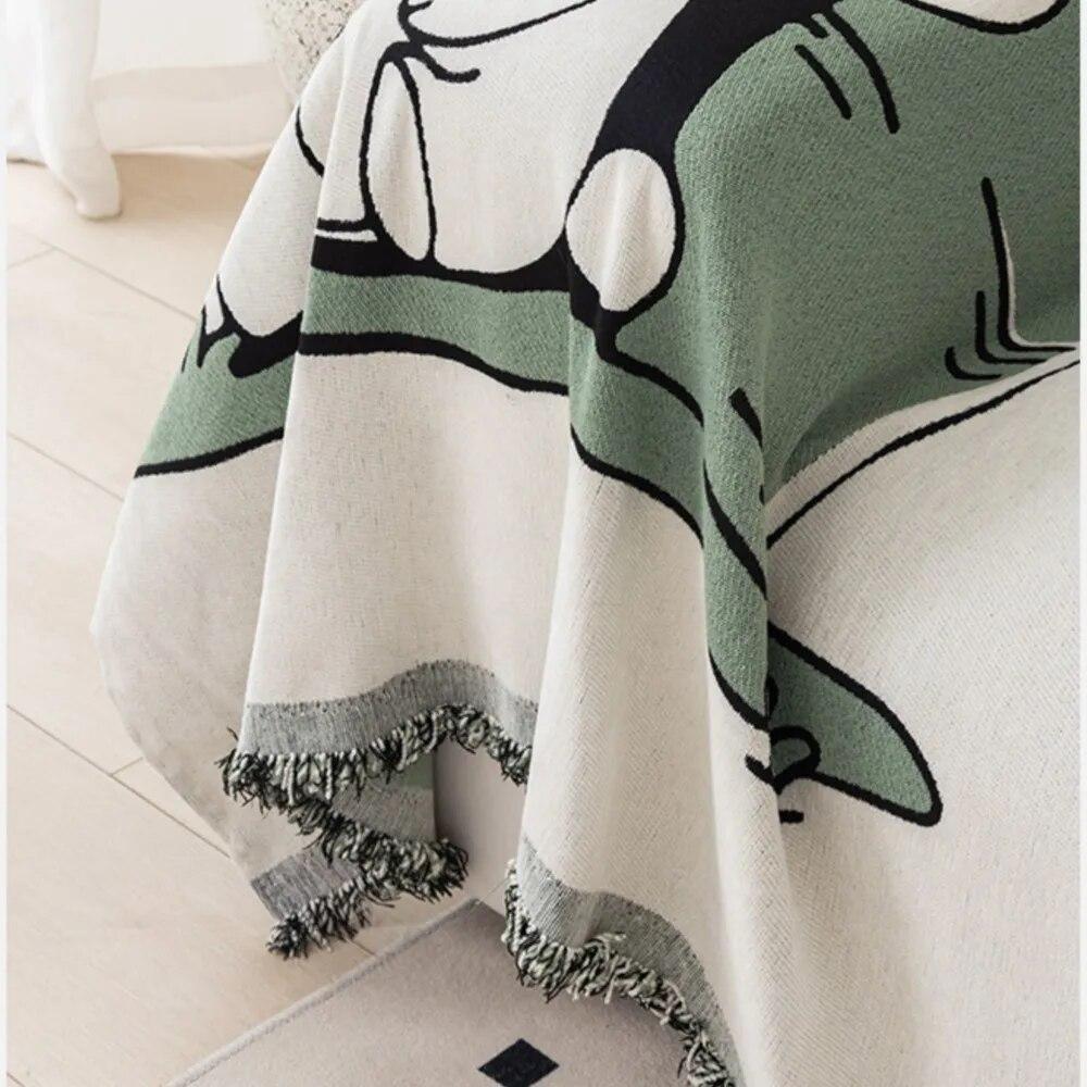 Cartoon Printed Tassel Sofa Cover Single Full Four Season Throw Blanket Dust Anti-cat Scratch Protection Cover Sofa Blanket Mat