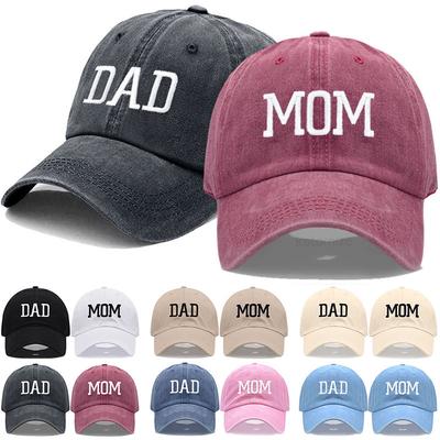Mom Dad Embroidered Baseball Cap For Women Men Fashion Adjustable Washed Cotton Hats Father'S  Mother'S Gifts