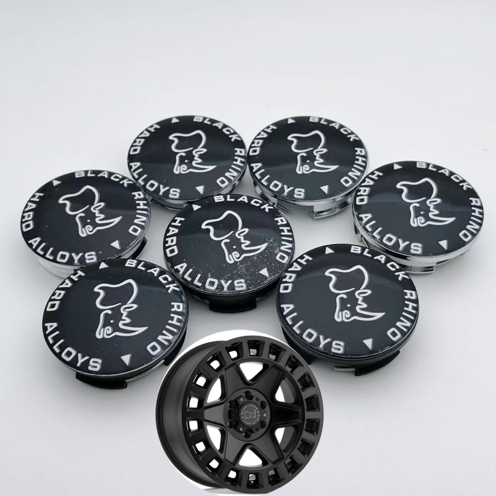 4pcs 57MM ( 50MM I.D) Black Rhino Logo Emblem Car Wheel Center Caps Wheels Hub Lid Rim Hubcaps Centre Cover Styling Accessories
