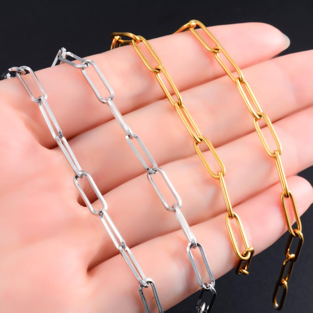 4mm Wide Dainty Stainless Steel Neck Chain Paperclip Necklace for Women Men Gold/Silver Choker Metal Jewelry Collar Gift