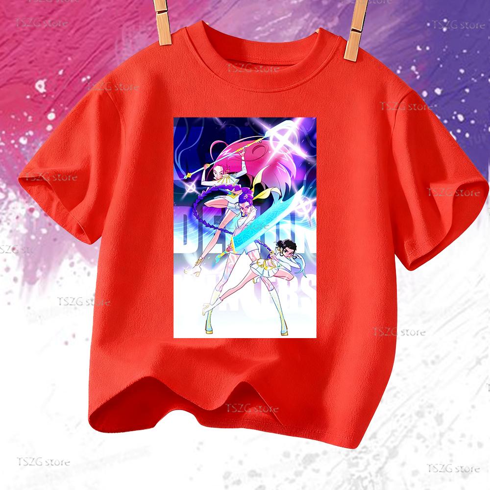 Huntrix Kpop Demon Hunters T-Shirt for Boys Girls T-shirt Fans Gift Summer Short Sleeve Children Tees Top Fashion Kids T-shirt