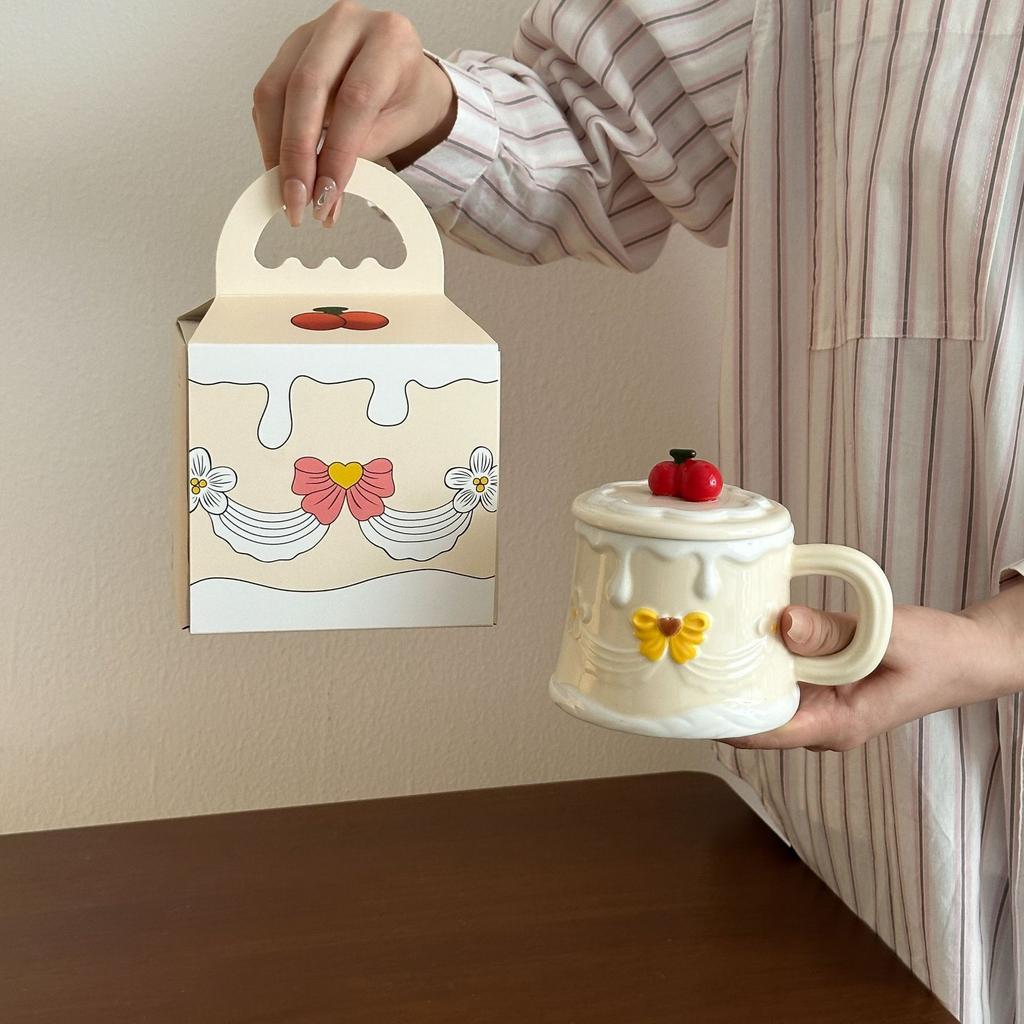 Hochwertige handbemalte Kirschkuchen-Tasse Keramiktasse Trinkwasserbecher Praktisches Geburtstagsgeschenk für Mädchen