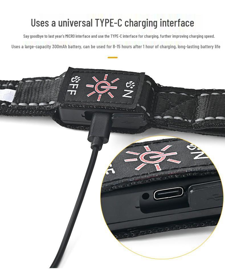 Guinzaglio per Cani Riflettente con LED USB: Impermeabile, Anti-smarrimento, Ricarica Type-C