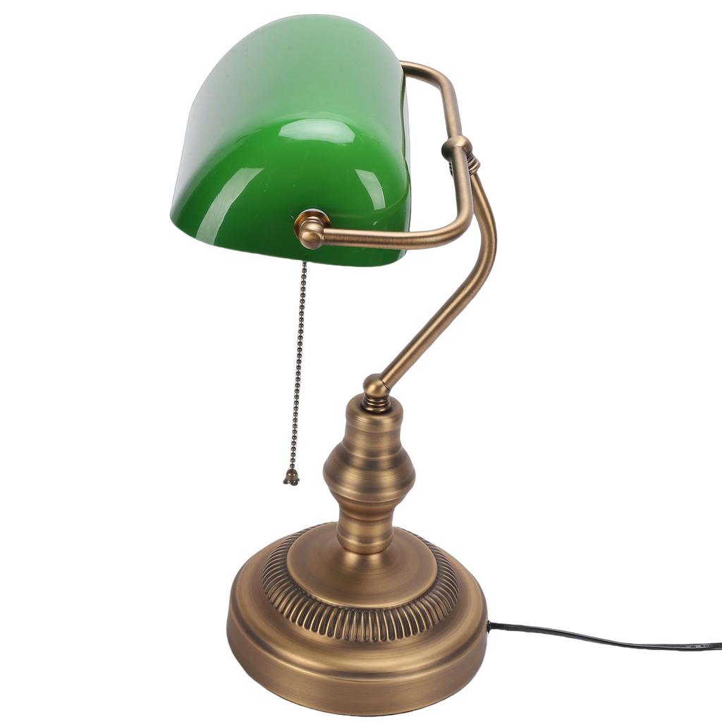 Green Glass Bankers Desk Lamp Retro Antique Library Lamp with Pull Chain Switch Plug In Fixture US Plug 110V
