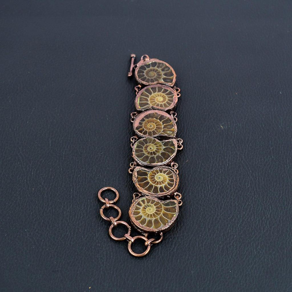 Ammonite Fossil Jewelry, Copper Electroformed  Gemstone Bracelet, Handmade Jewelry, For Memorial Day