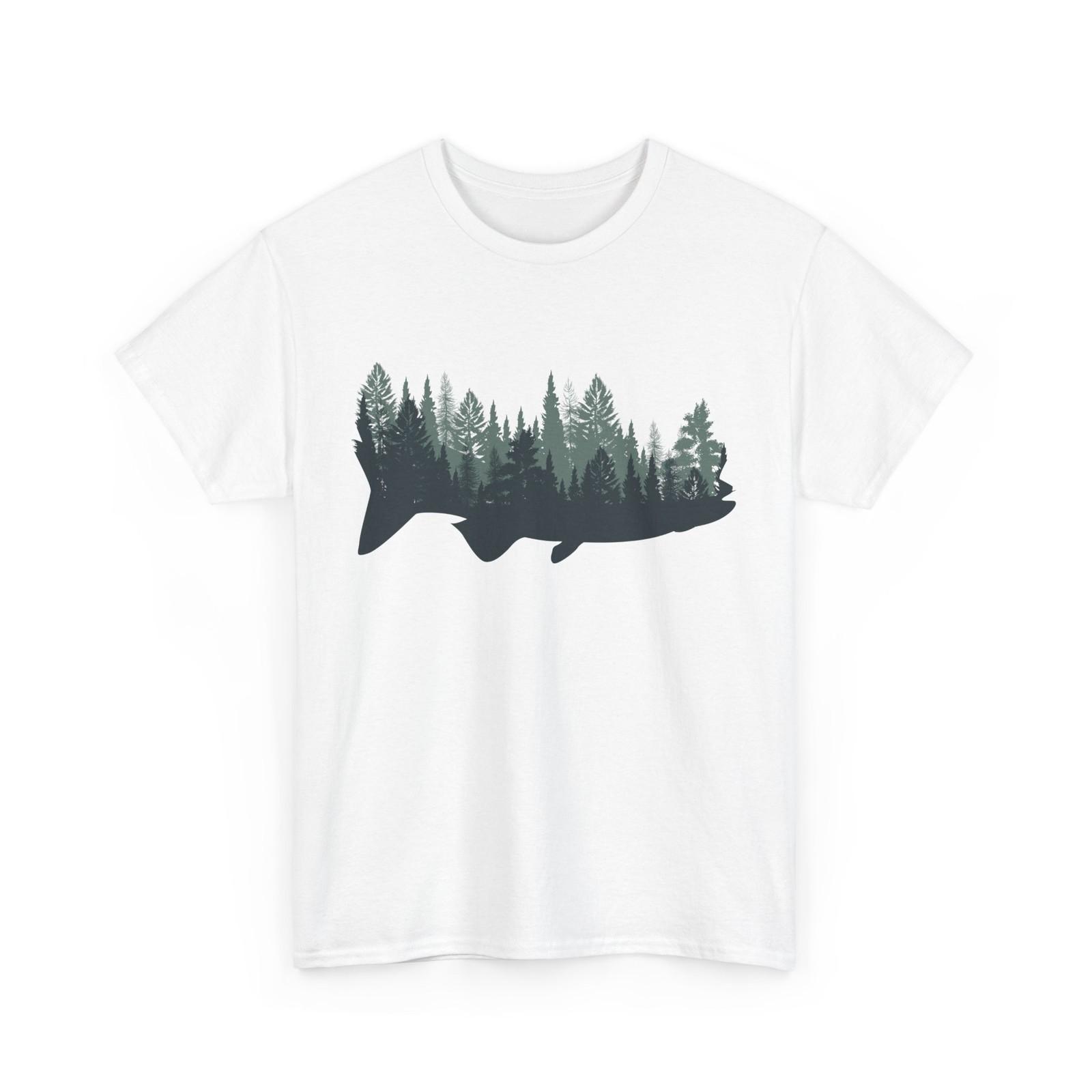 Wildlife Fishing T-Shirt Mens Womens Tees Top, Pine Trees Fisherman Nature Lovers Shirt M