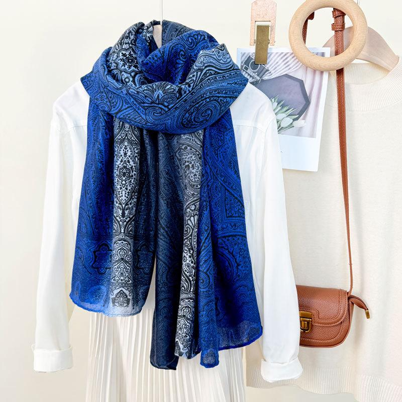 New Cashew Print Korean Scarf for Women's Outer Wear Decoration Travel Sun Protection Gradient Long Scarf Ethnic Style Beach Towel