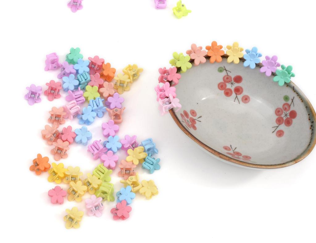 BIANHUAN Mini Flower Hair Clips, Set of 50, Kids and Babies Hairpins in Muted Colors, Cute and Stylish Hair Ornaments for Kids, Women, and Adults,