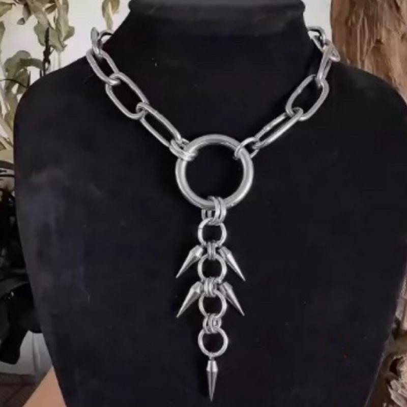 Goth Spiky Round Link Chain Choker For Women Men Punk Y2K Titanium Steel Rivet Cone Necklace Grunge Aesthetic Jewelry Gift
