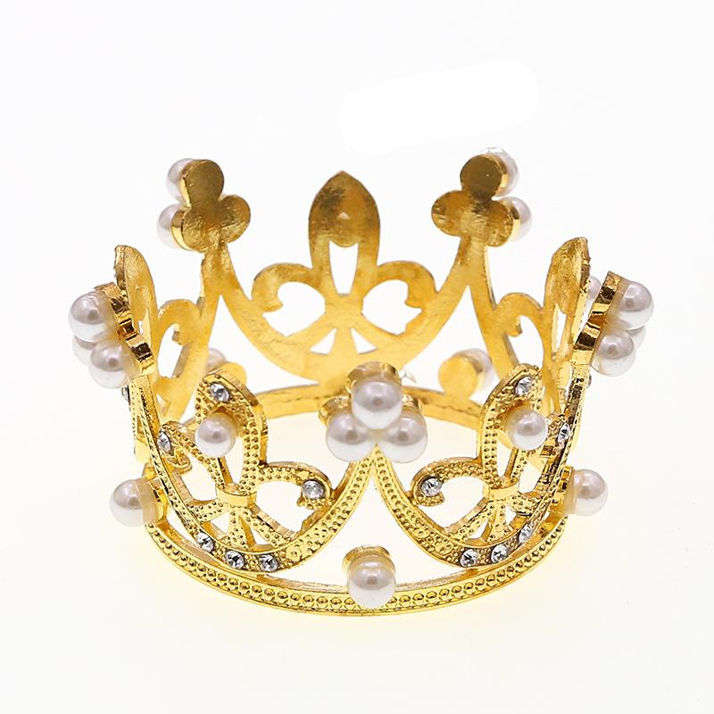 Children's Round Cake Crown Gift Baking Decoration Accessories Birthday Alloy Pearl Headdress Accessories Ornaments