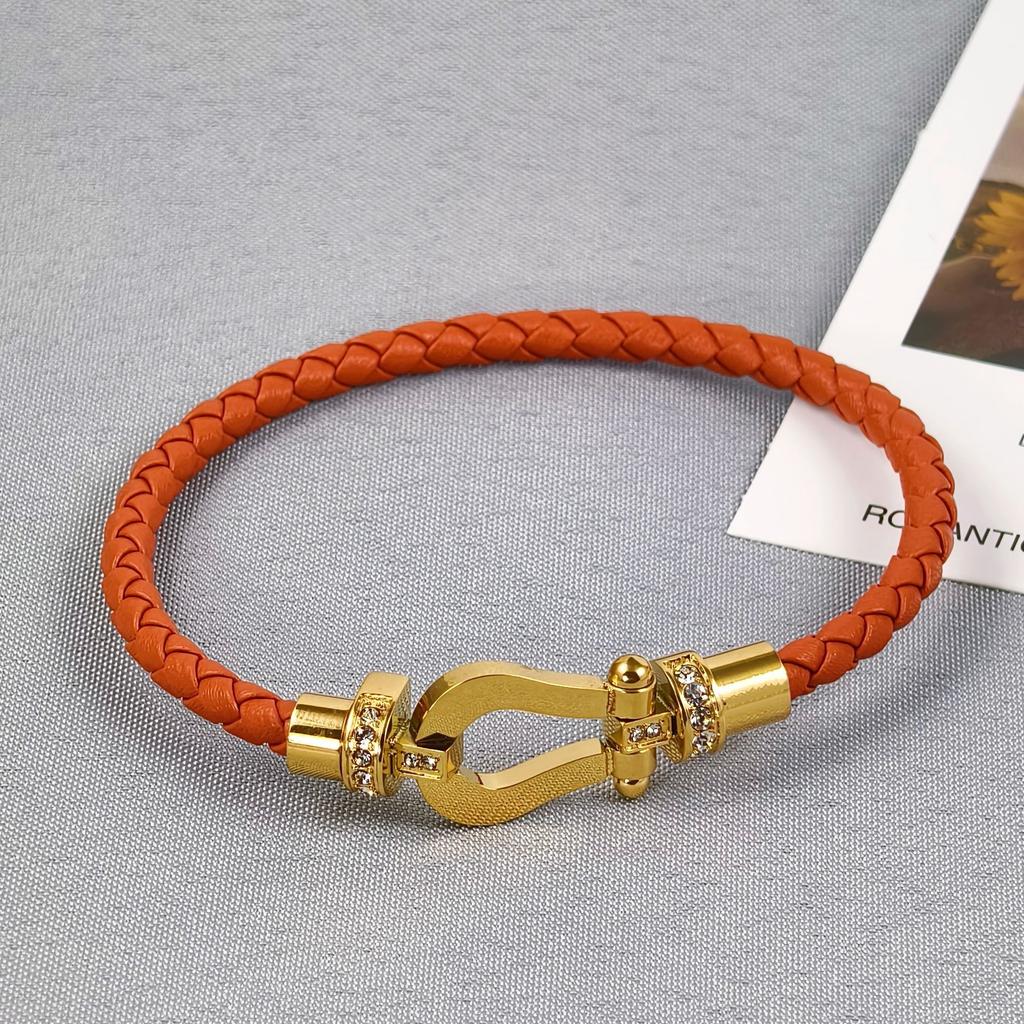 2026 Red Rope U-shaped Fred Micro-inlaid Half-brick Leather Rope Horse Buckle Hoof Non-fading Bracelet