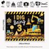 2D Toddler Birthday Background Cloth "I Dig Being 3" Construction Truck Banner for Decor