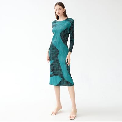 Elegante Abito A-line da Donna: Primavera 2025, Girocollo, Colore a contrasto, Stile casual, Vestibilità slim, Manica lunga.