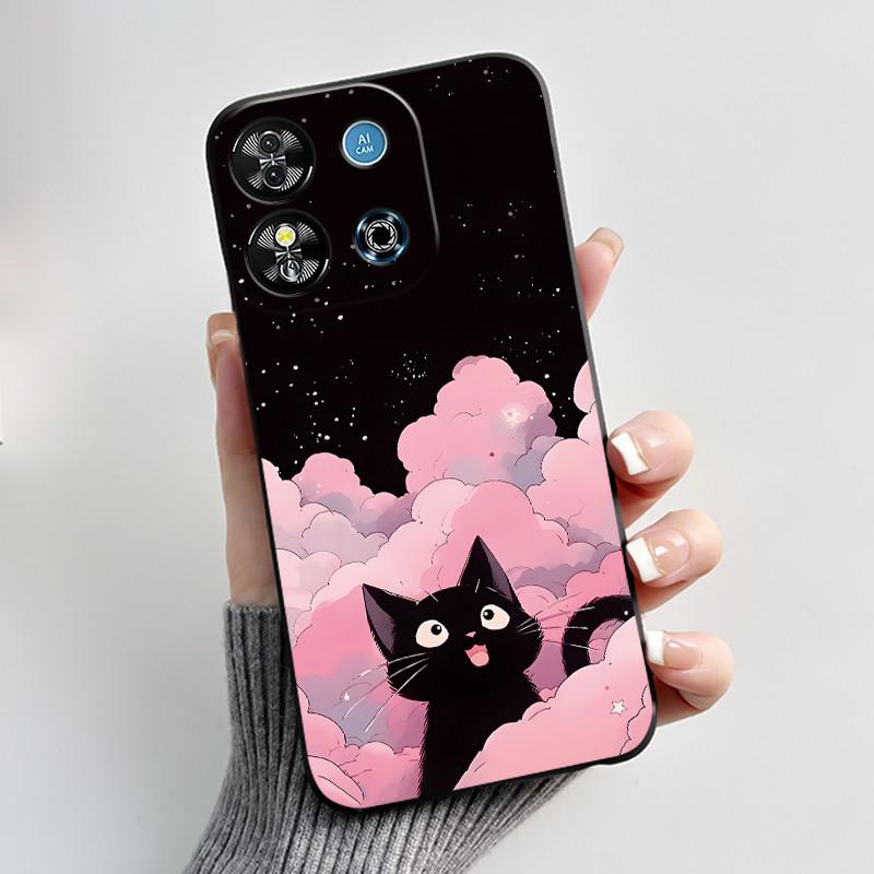 For Oukitel C57S C57 Pro Plus Ultra Case BLU J12 Back Cover Cute Love Heart Rabbit Black TPU Soft Silicone Protective Phone Case