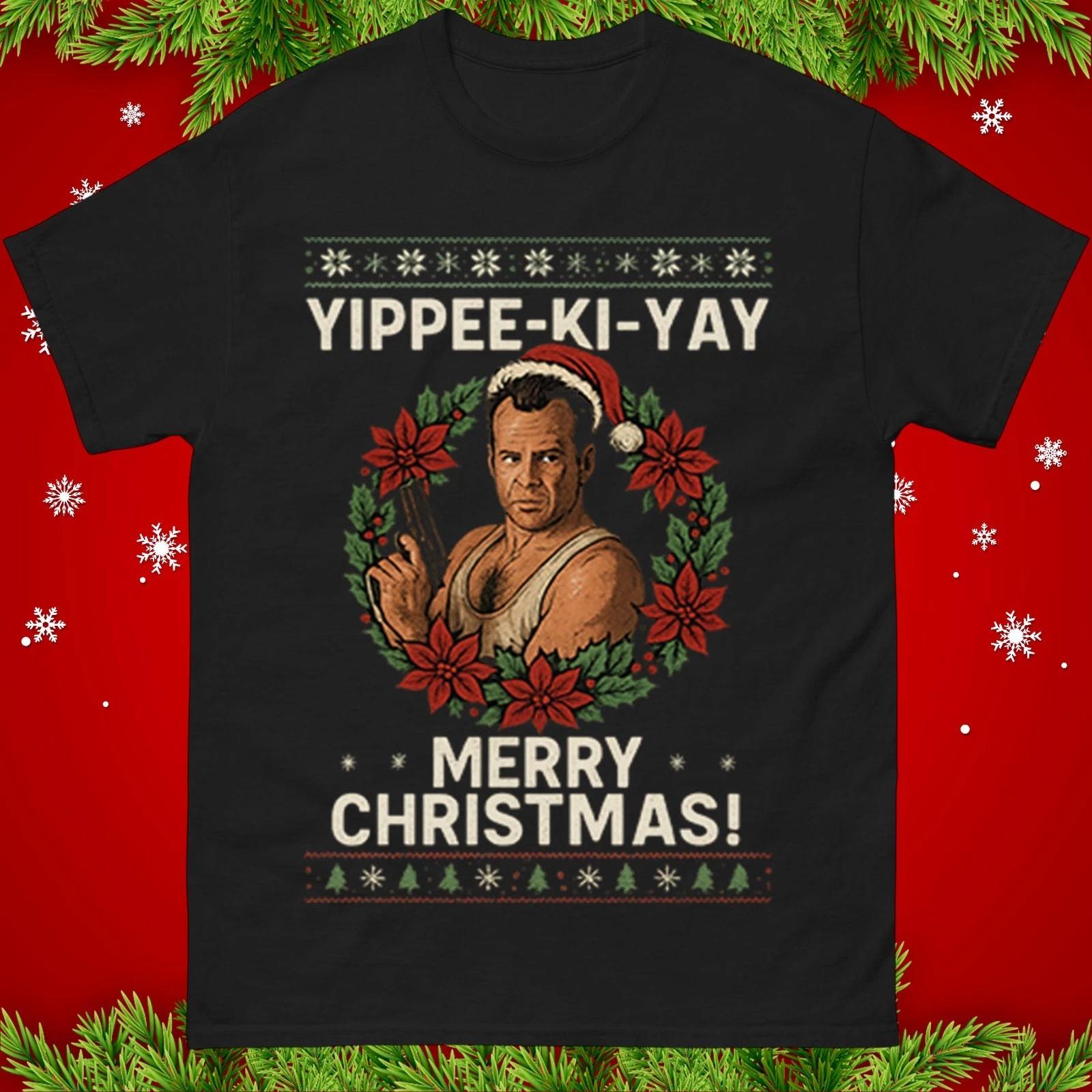 Die Hard Yippee-Ki-Yay Christmas T Shirt, Funny Retro Action Movie Xmas Tee XL