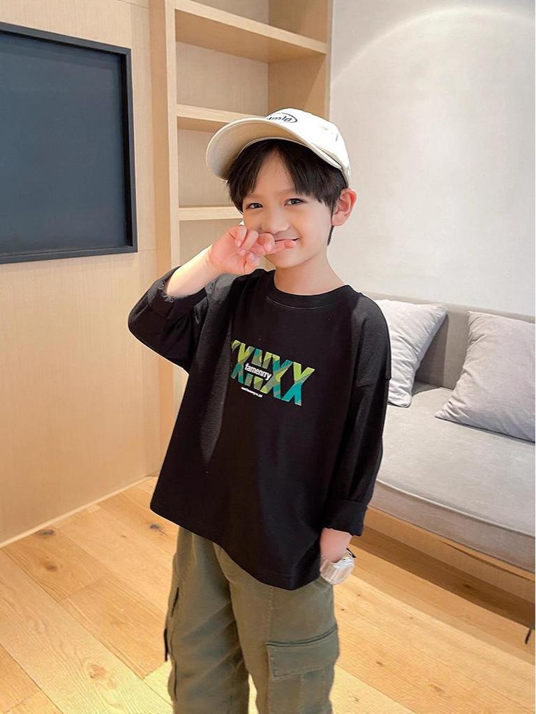 Kids' Pure Cotton Casual T-Shirt - Versatile Spring & Autumn Layer for Boys