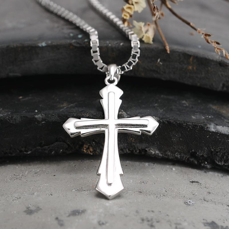

S925 Sterling Silver Cross Necklace Pendant - Stylish Silver Jewelry with European and American Engraving Small Pendant (no chain)