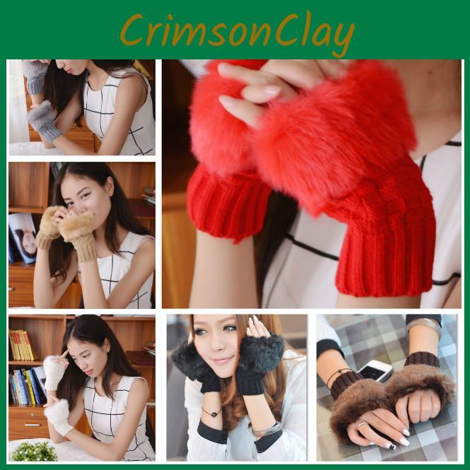 Solid Color Plush Knitted Half Finger Gloves Thickened Warmth Gifts Fashion