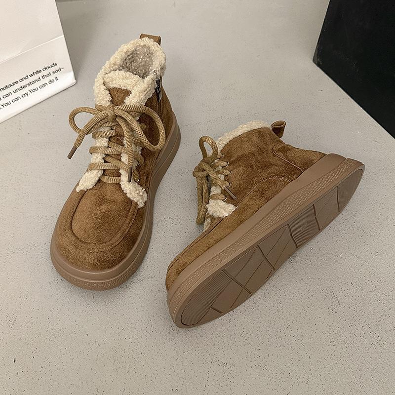 Women's soft elastic thick soles winter fur one warm anti-cold padded snow boots non-slip wear casual sports Martin cotton boots