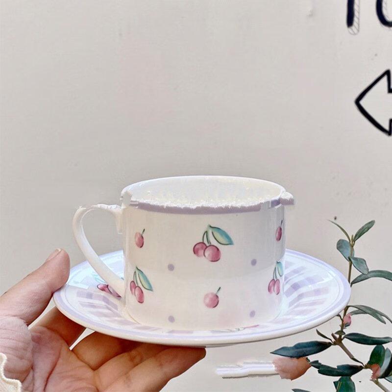 Shangqi Cherry Ceramic Coffee Cup and Saucer Set