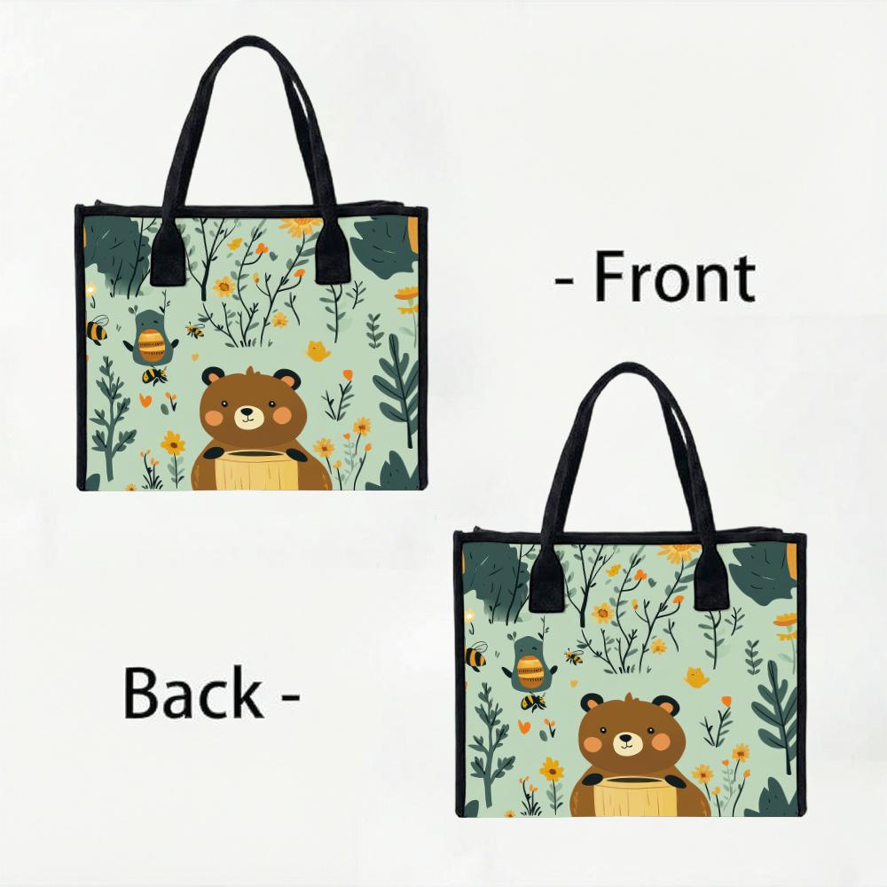 Cute Bear Pattern Women Handbag Casual Daily Shopping Tote Lightweight Outdoor Carry Bag