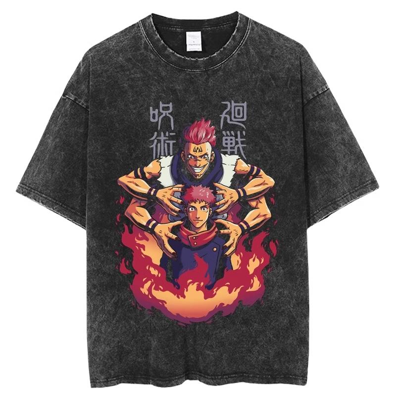 Hot Manga Jujutsu Kaisen T Shirt Gojo Satoru Print Tshirt Vintage Washed Streetwear Men Women Clothes Cotton Oversized Tee Shirt