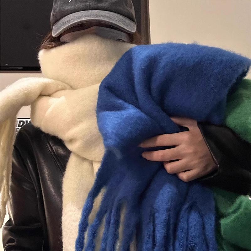 Solid Tassel Shawl Scarf Fluffy Soft Thick Scarves for Women Cashmere Warm Long Scarf Fashion Luxury Winter Scarf Couple Gifts