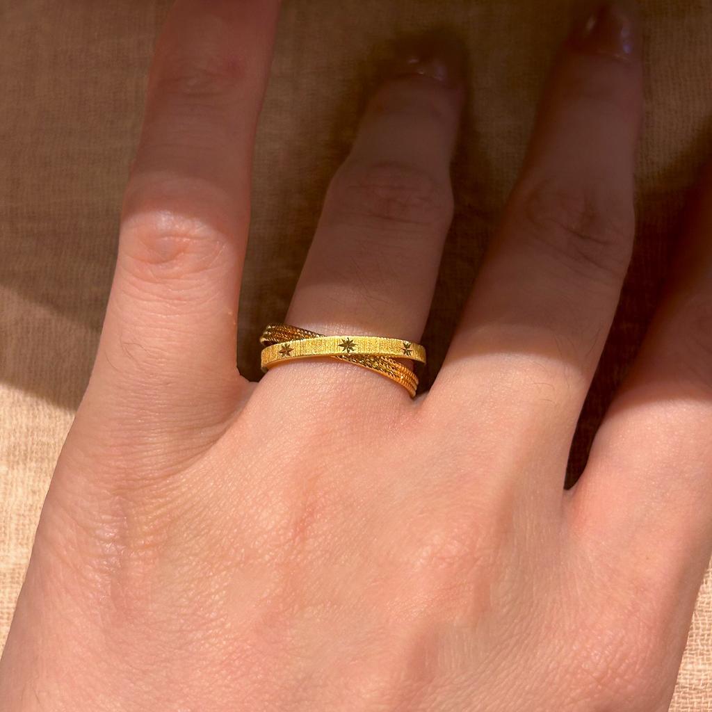 Explosive double-layer integrated brushed star ring niche design versatile index finger ring autumn and winter versatile ring