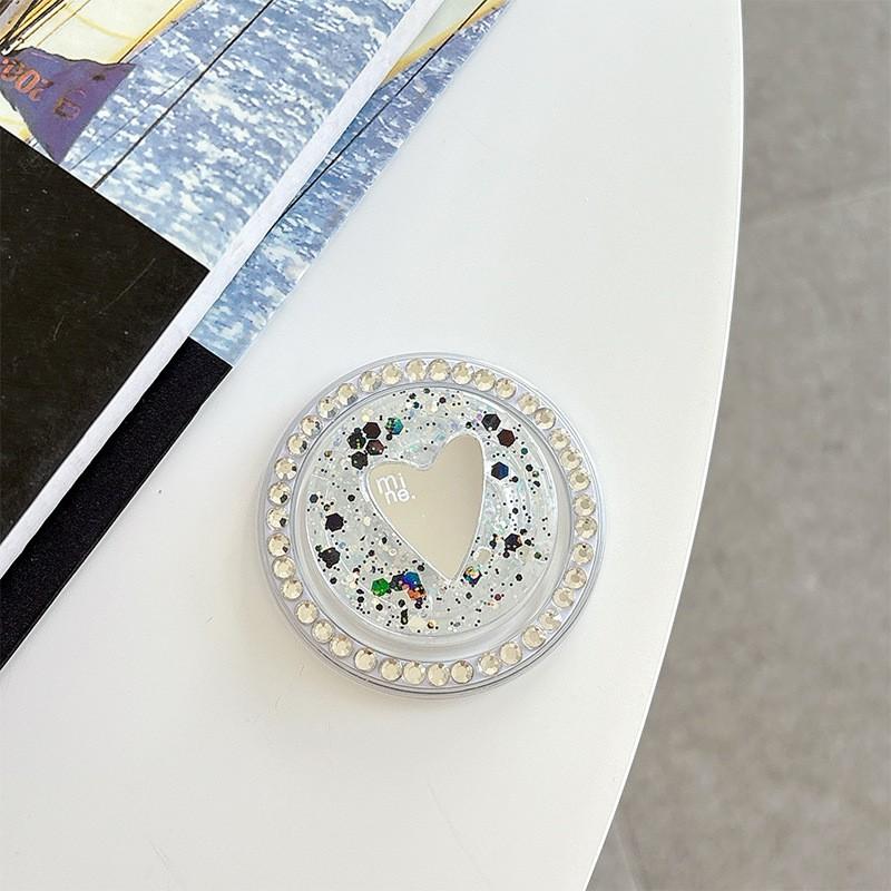 Rhinestone Magnetic Suction Drop Adhesive Sequin Heart-shaped Mirror Phone Airbag Bracket Telescopic Korean Ins Style Ring Buckle