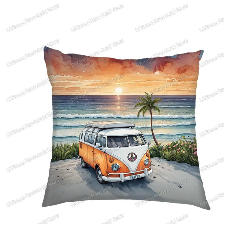Funda de cojín para funda de almohada de furgoneta de acuarela, para viajar a la playa, sofá, cama, coche, fundas decorativas para sala de estar