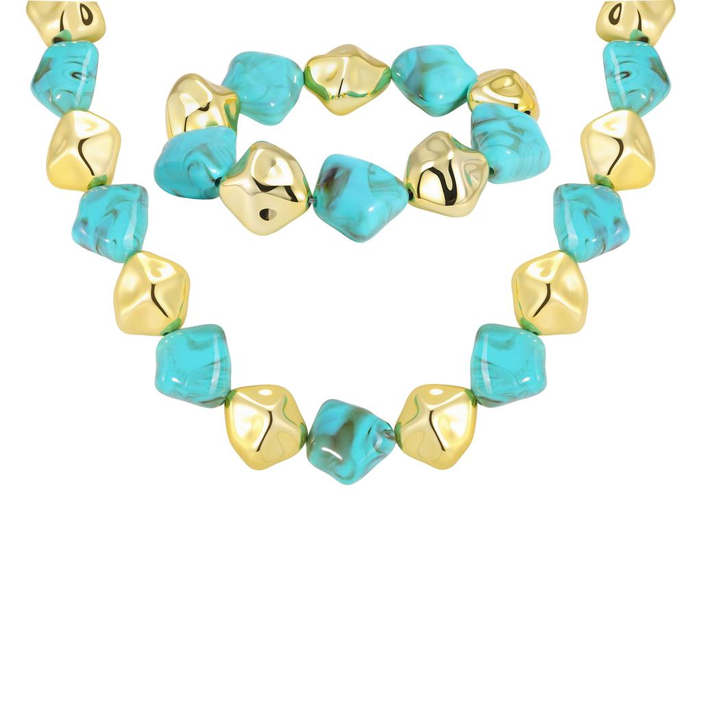 Vintage Boho Colorful Acrylic Irregular Bead Chain Necklace for Women, Geometric Resin Handmade Necklace, Fashion Jewelry Set