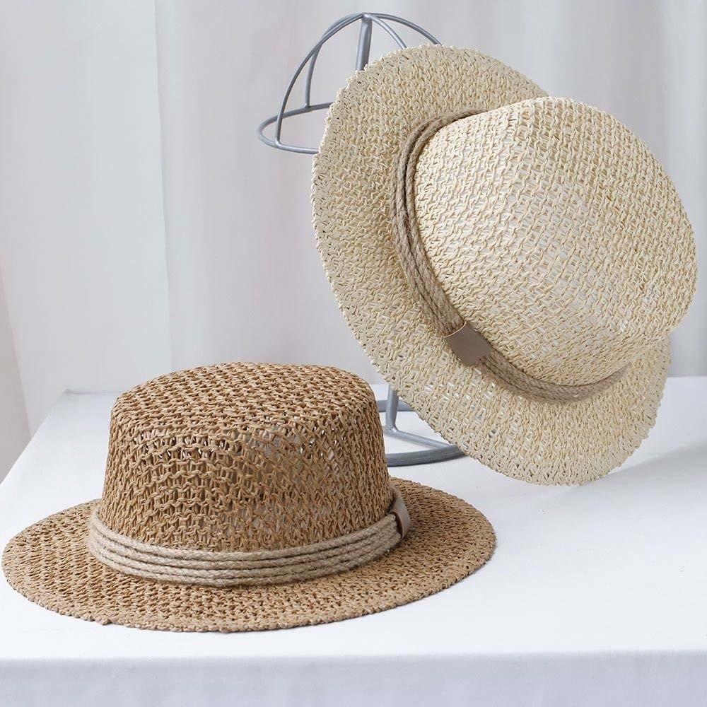 Lightweight Handwoven Sun Cap Sun Protection Flat Top Beach Hat Straw Boater Hat  Chic Travelers