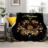 1PC Custom Name Golden Leopard Flower outdooor Flannel blankets Throw Blanket All-Season Throw Gift Bedspread for Couch, Bed, Camping Holiday Birthday
