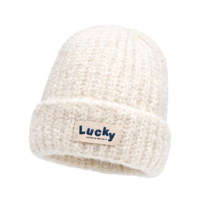 

Осень-зима женская однотонная толстая вязаная шапка теплая шапка шерстяная шапка белый