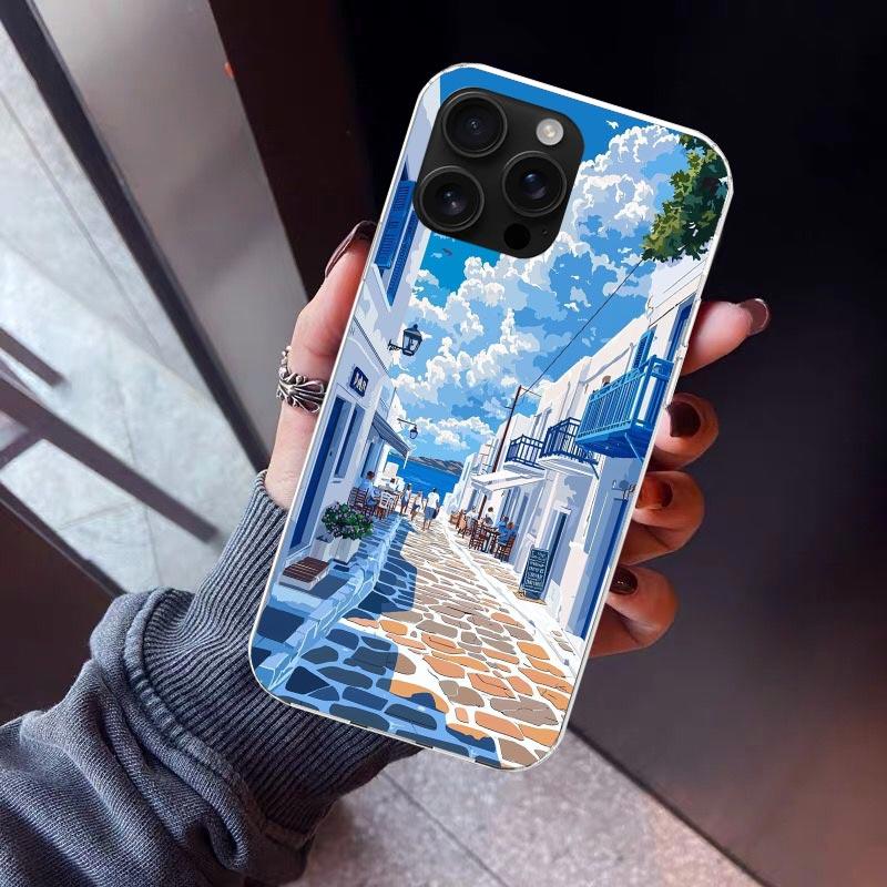

Greece In Summer Santorini Phone Case For iPhone 17 Air 16 15 Pro Max 14 Plus 13 Mini 12 11 Cover 7 8 SE Silicone Shell Print Fu iPhone 12 (12 Pro)