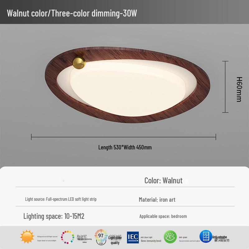 Chinese Style Retro Walnut Ceiling Light - Full Spectrum Eye Protection for Living Room & Study